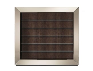 Club Modern Italian designer Italian panel handmade with American Walnut with transparent or bronze glass shelves and metal covered shelf holder. This luxury modern furniture collection features wood furniture upholstered in Italian leather. Wide selections of Italian leathers are available to choose from (samples available upon request). Made in Italy.