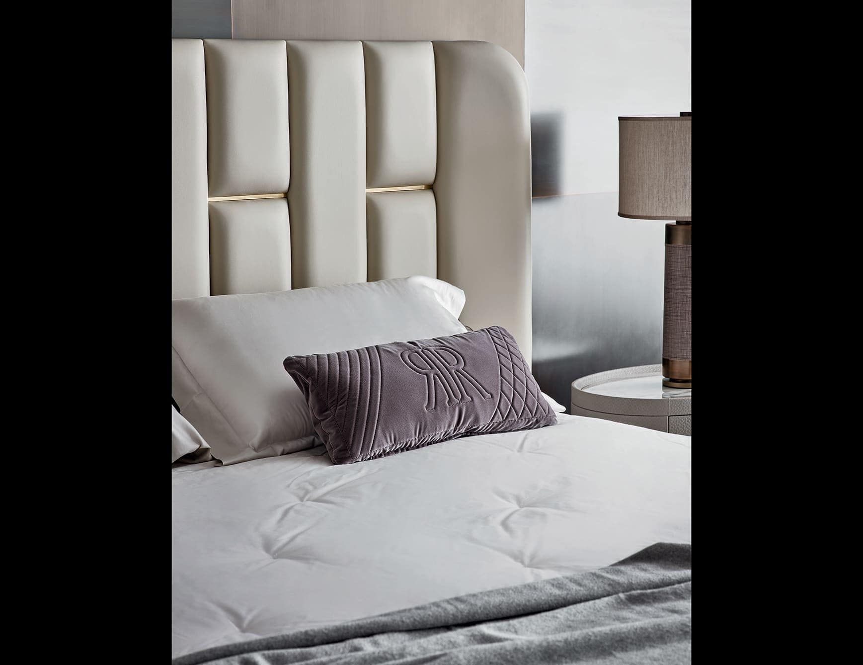 Victoria modern luxury bed with ivory upholstered leather