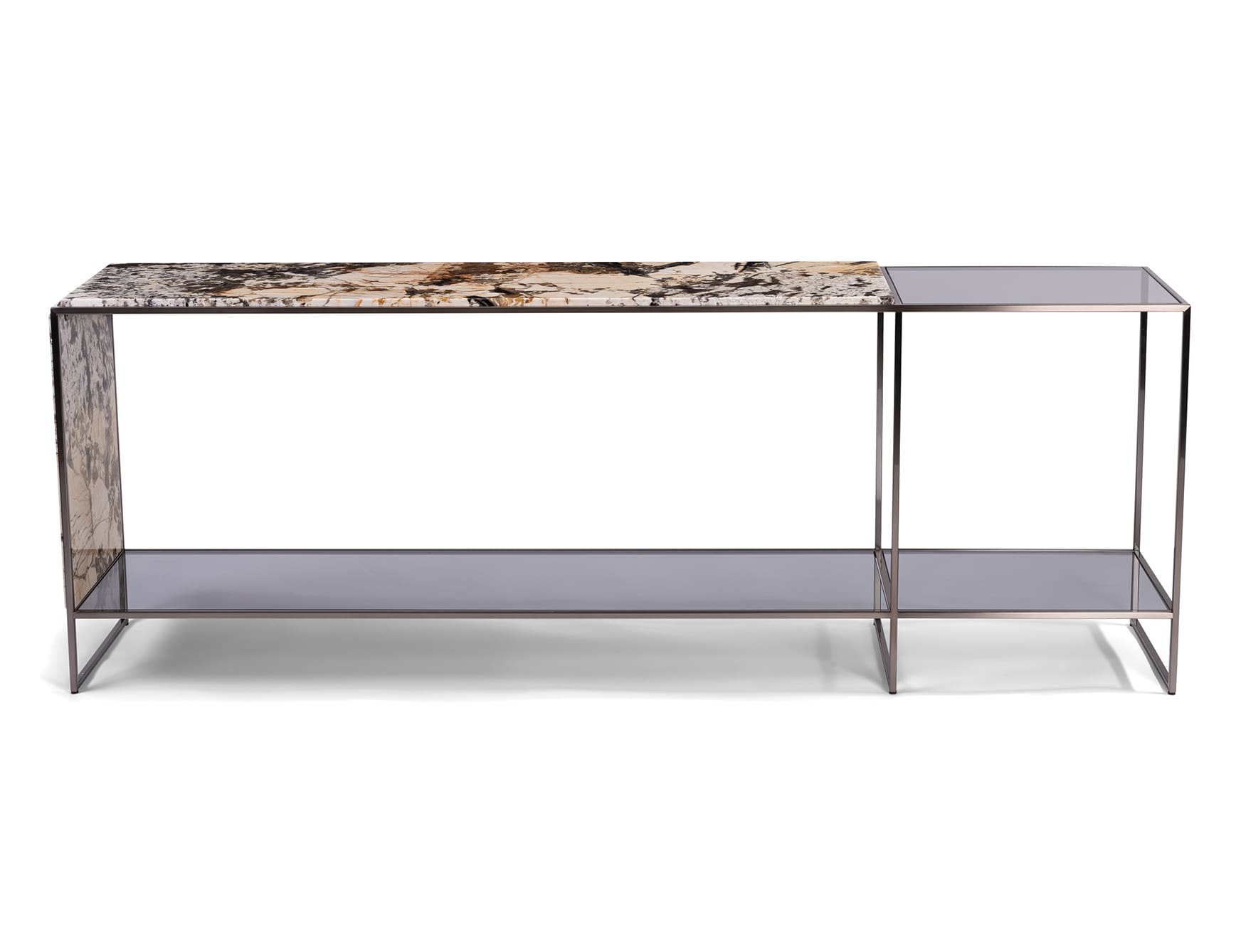 Mondrian modern luxury console with brown Patagonia marble