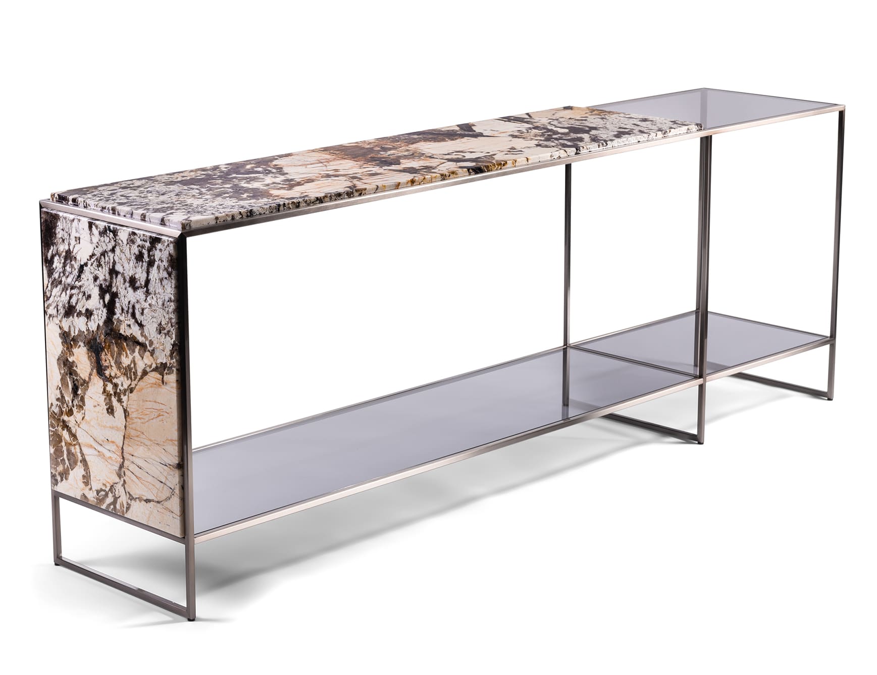 Mondrian modern luxury console with brown Patagonia marble