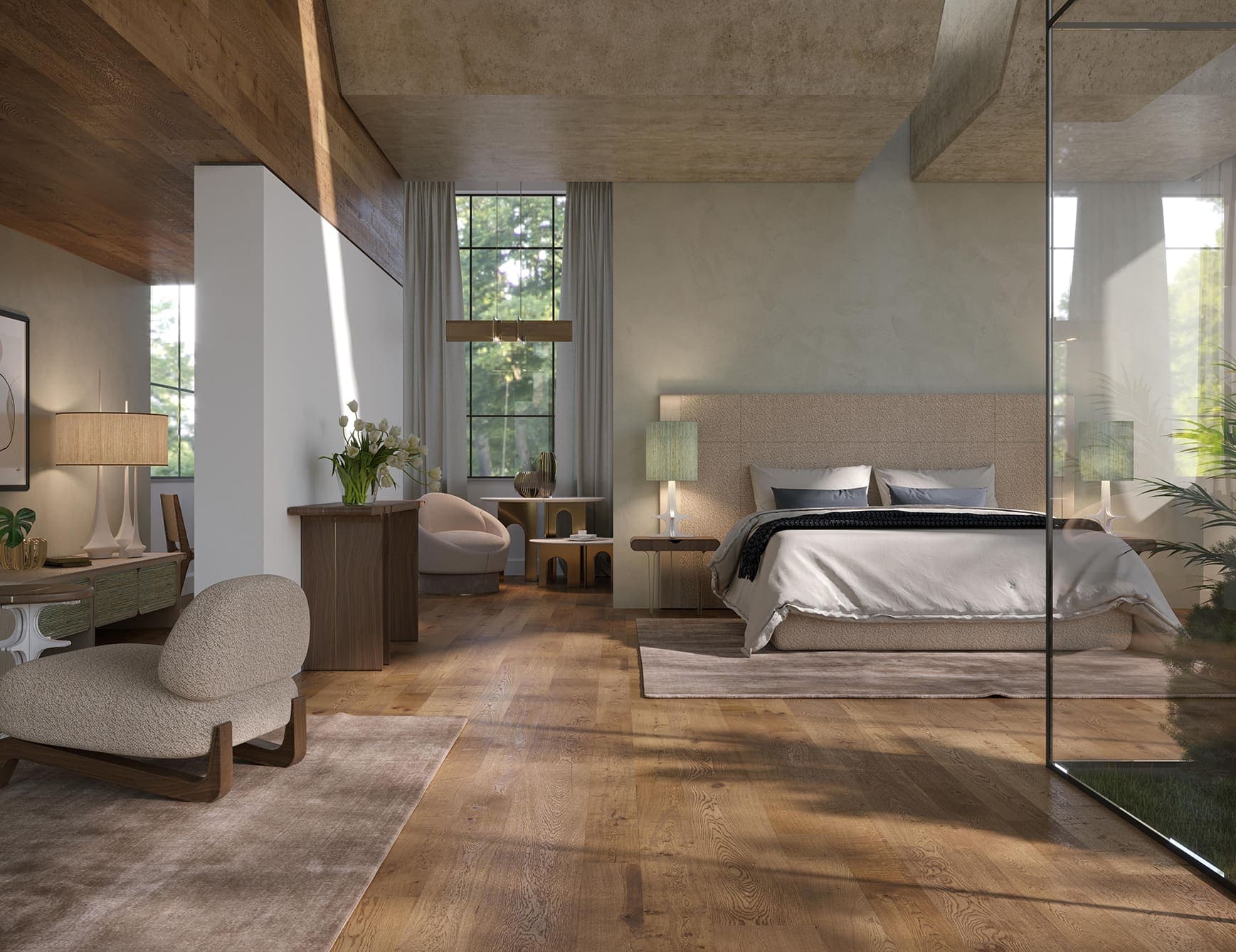 Astra modern luxury bed with beige fabric