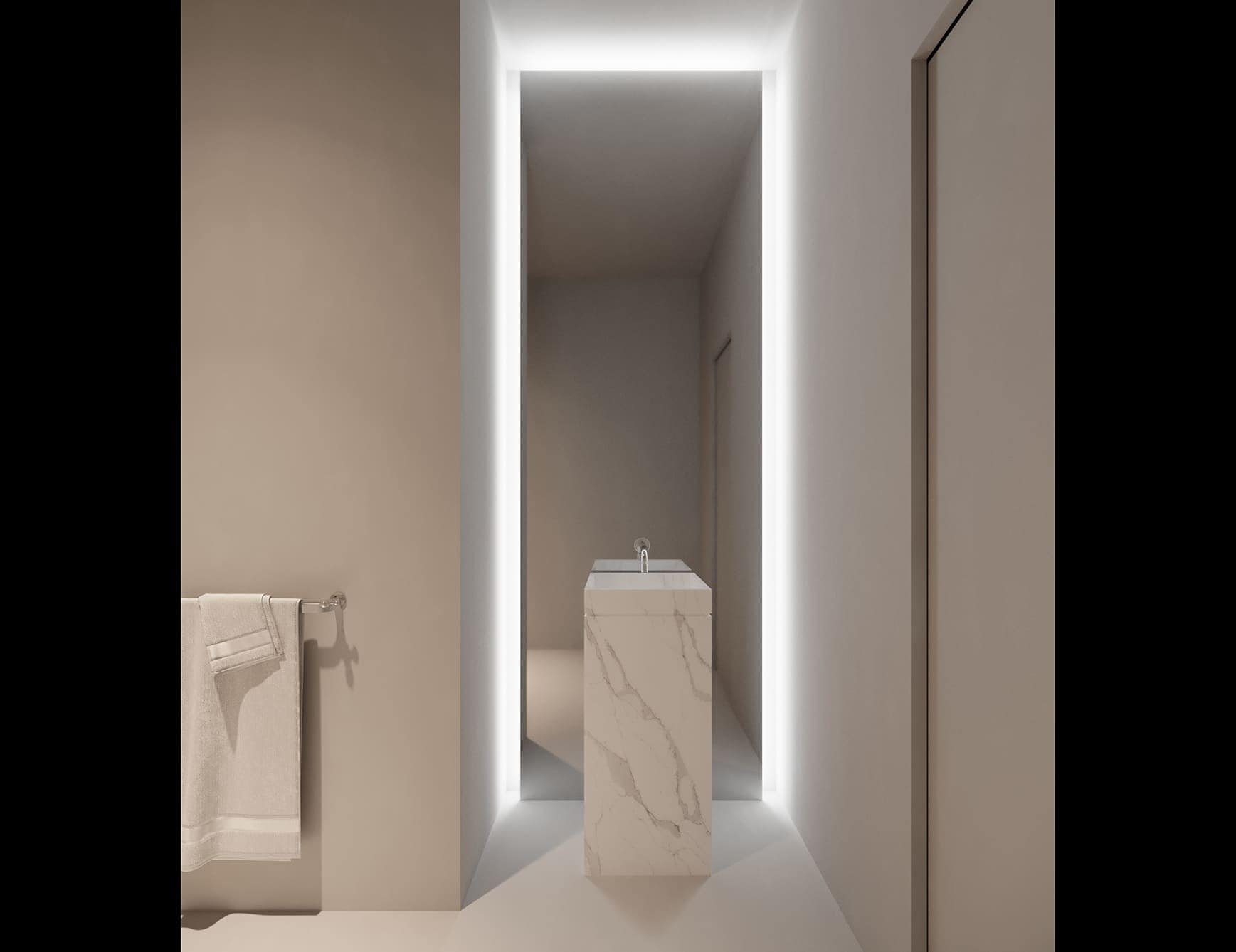 Zen In Porcelain ñ Custom Made modern Italian bathroom vanity with white Carrara marble