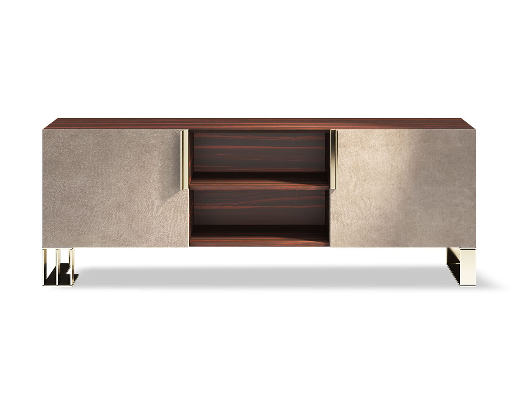Hug L contemporary Italian media unit with brown veneered wood