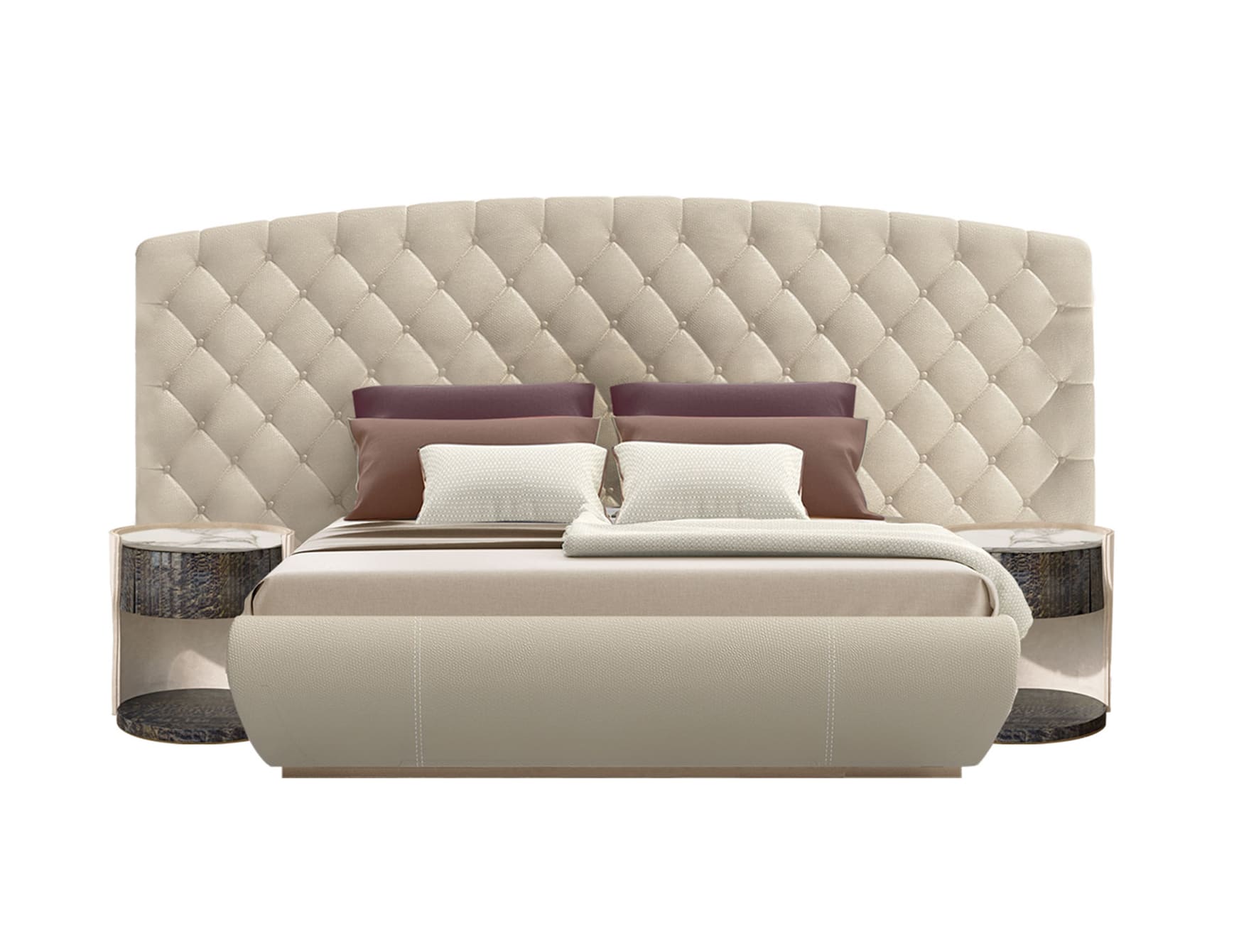 Kesy XL contemporary Italian bed with biege leather