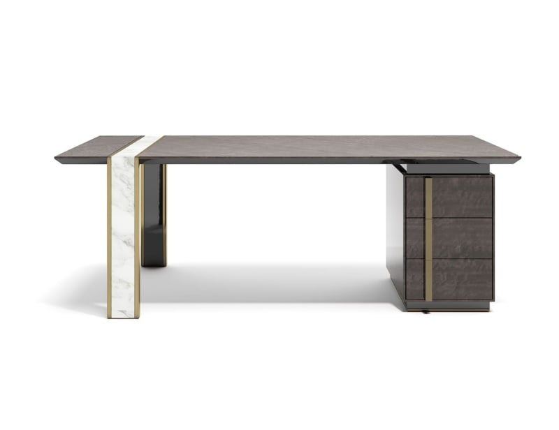 Lincoln L contemporary Italian desk with brown wood