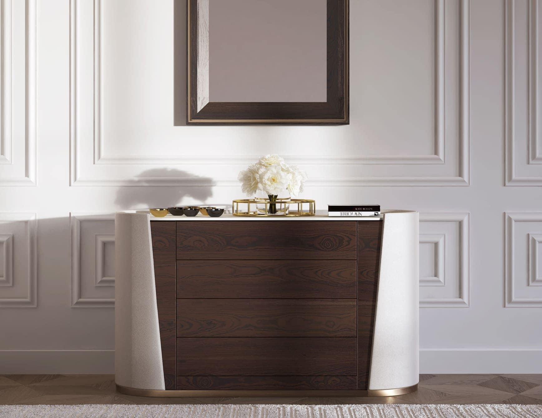 Majestic contemporary Italian chest of drawers with brown veneered wood