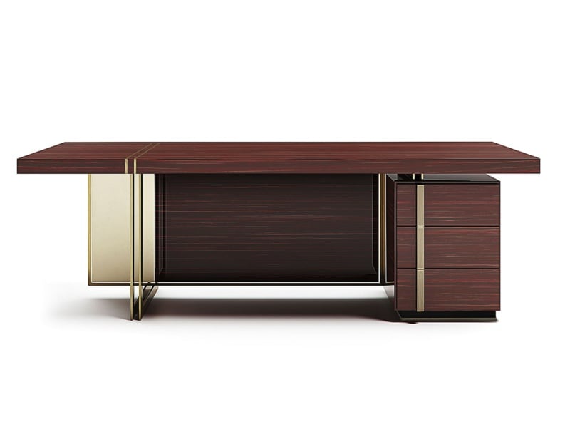 Mondrian contemporary Italian desk with brown veneered wood