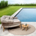 Moon contemporary Italian lounge chair with beige fabric