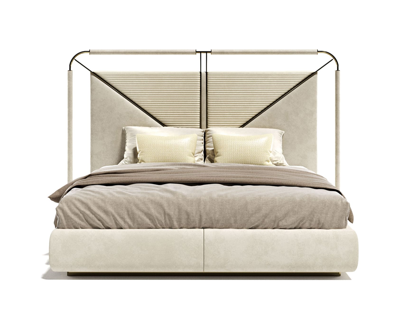 Morfeo contemporary Italian bed with beige fabric