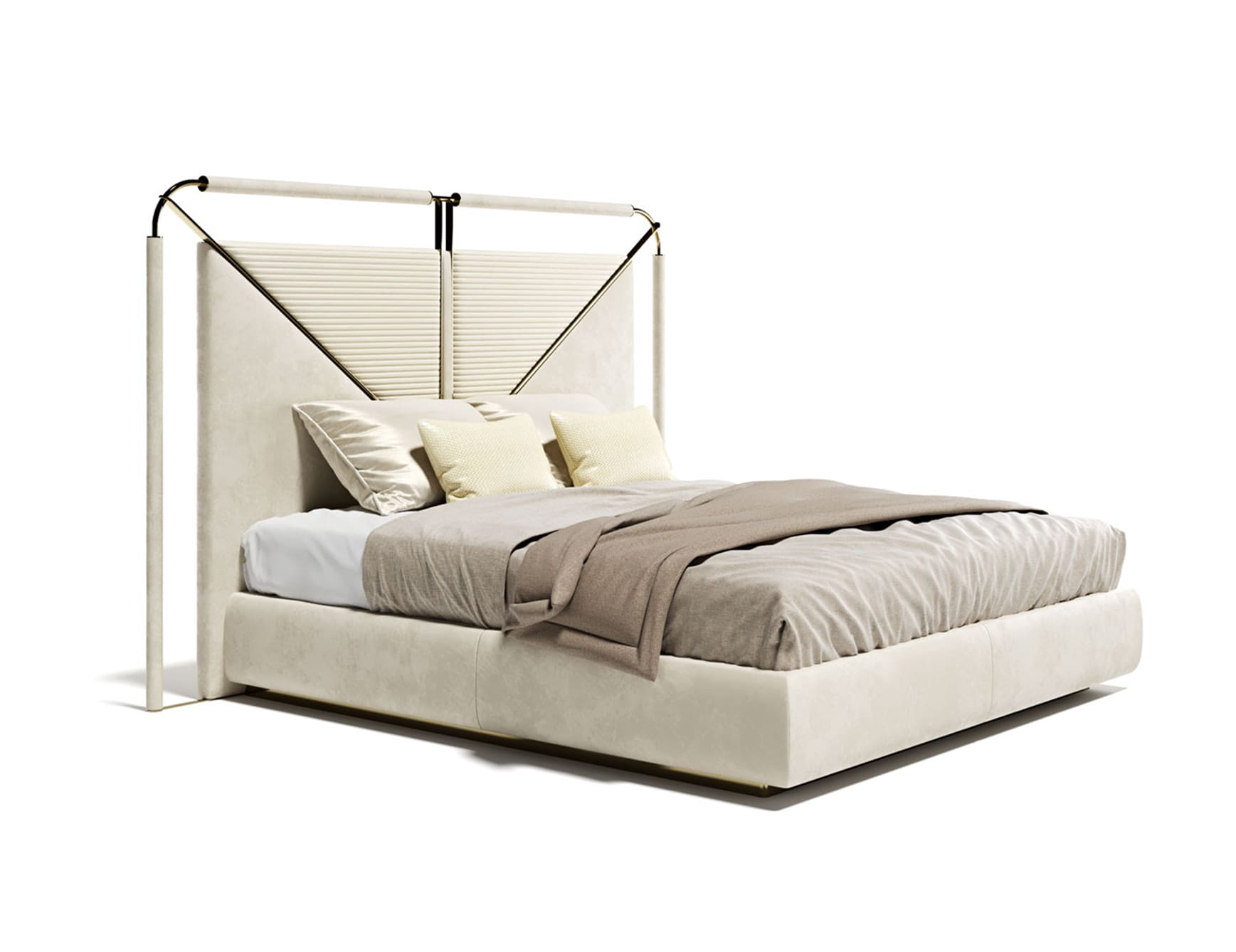 Morfeo contemporary Italian bed with beige fabric