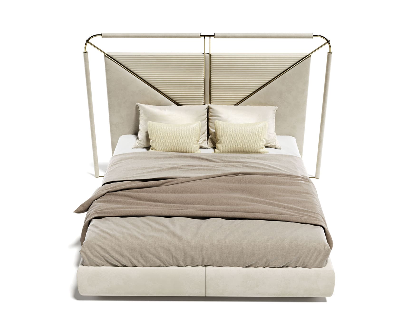 Morfeo contemporary Italian bed with beige fabric