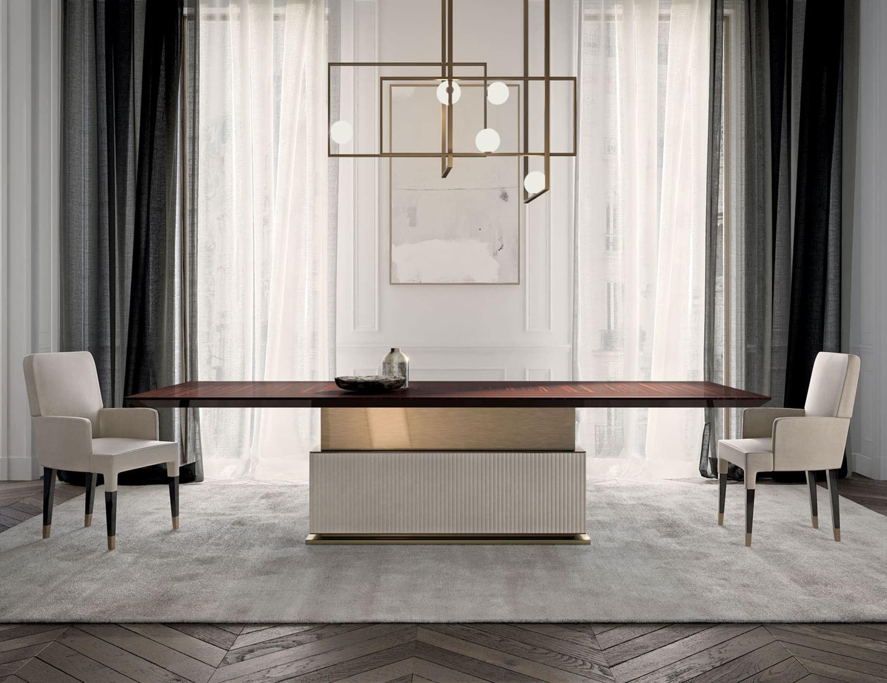 Rock contemporary Italian table with brown veneered wood