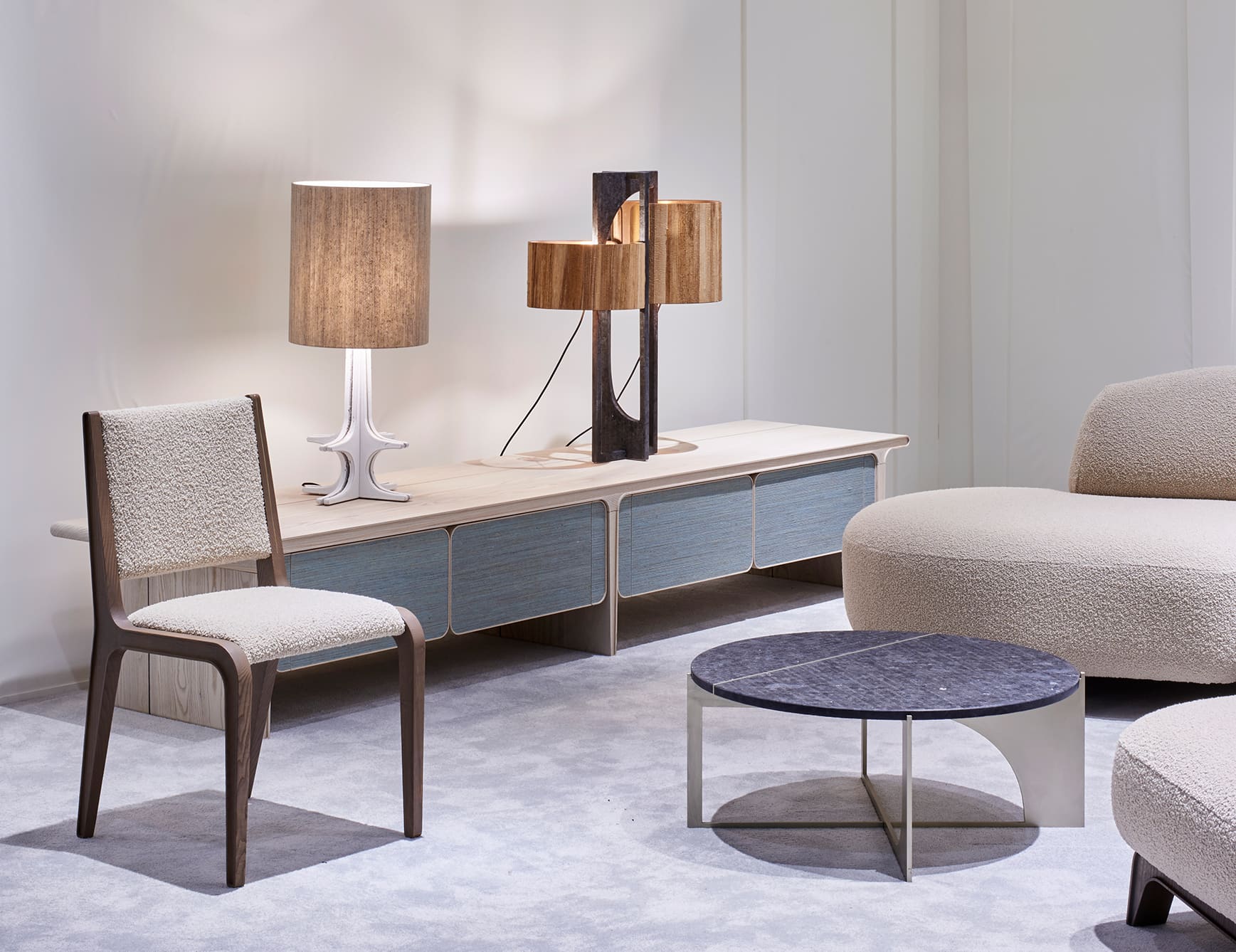 Selima modern luxury media unit with champagne leather