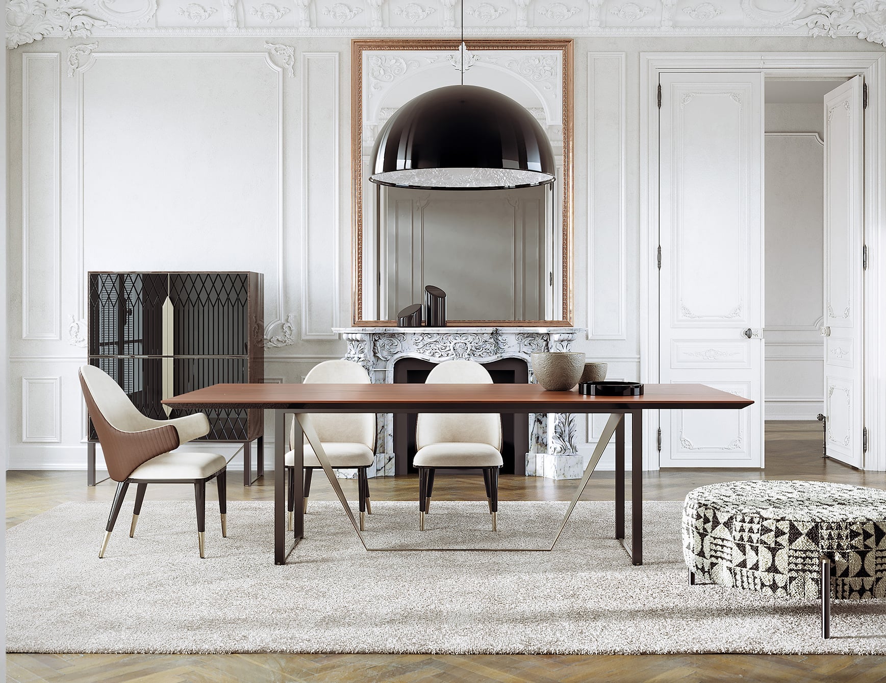 Leather Diva dining armchair in elegant room setting