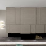 Fireplace and Bar Custom Made modern Italian wall unit with beige Eucalyptus wood