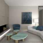 Fireplace and Bar Custom Made modern Italian wall unit with beige Eucalyptus wood