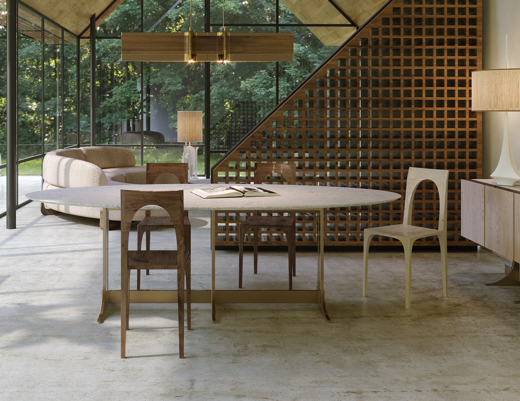 Gio - Wooden dining chair with ash finish in open space room