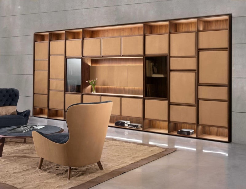 Elisabeth Office Room modern Italian wall unit with brown Flr wood