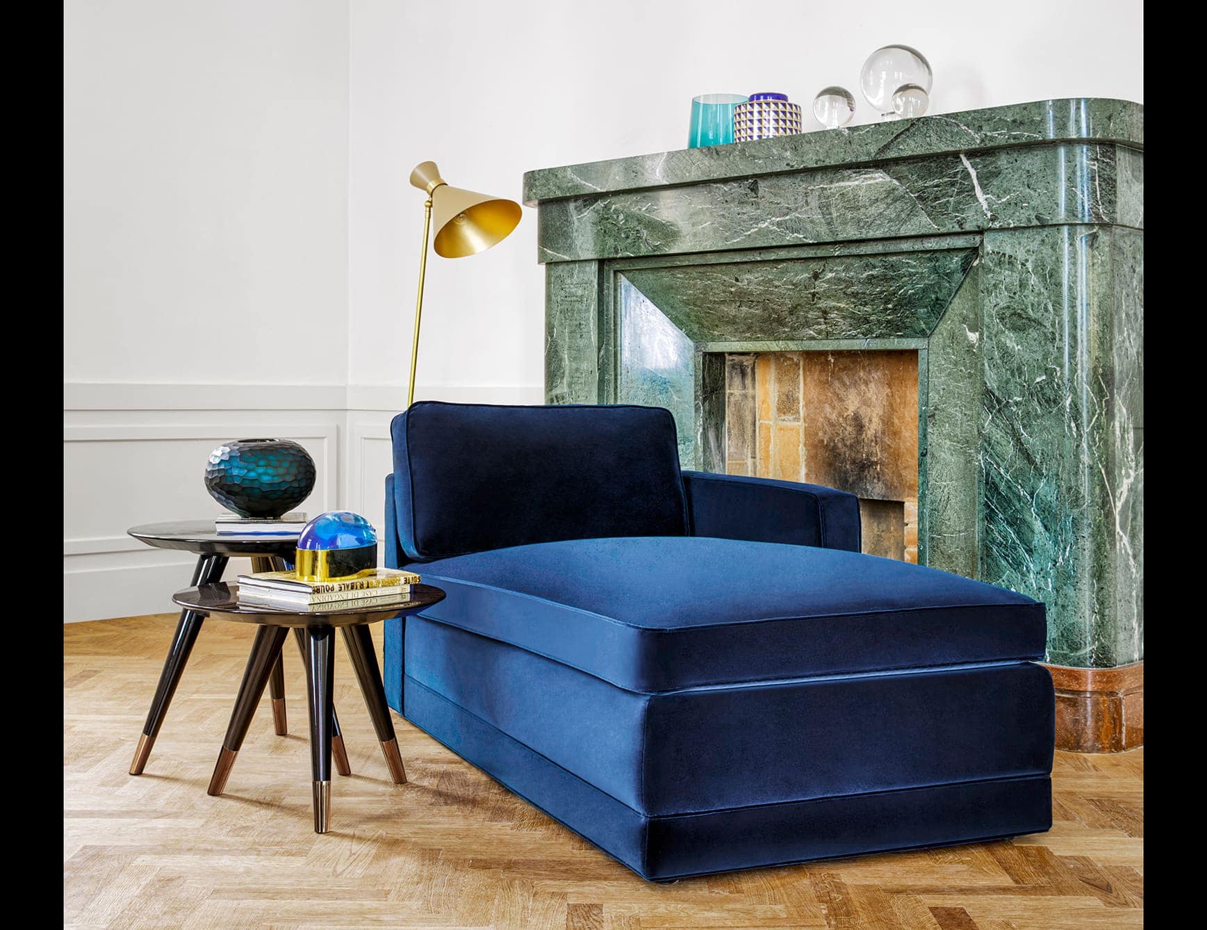 Luxury Italian Charles Lounge Chair in Blue Fabric | DE Collezione