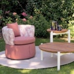 Lobster Tavolo Basso Tondo contemporary Italian coffee table with brown teak wood