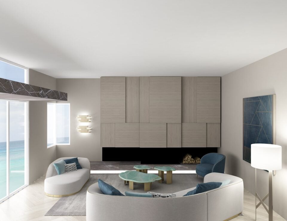 Wood wall panels with eucalyptus finish in a living room setting