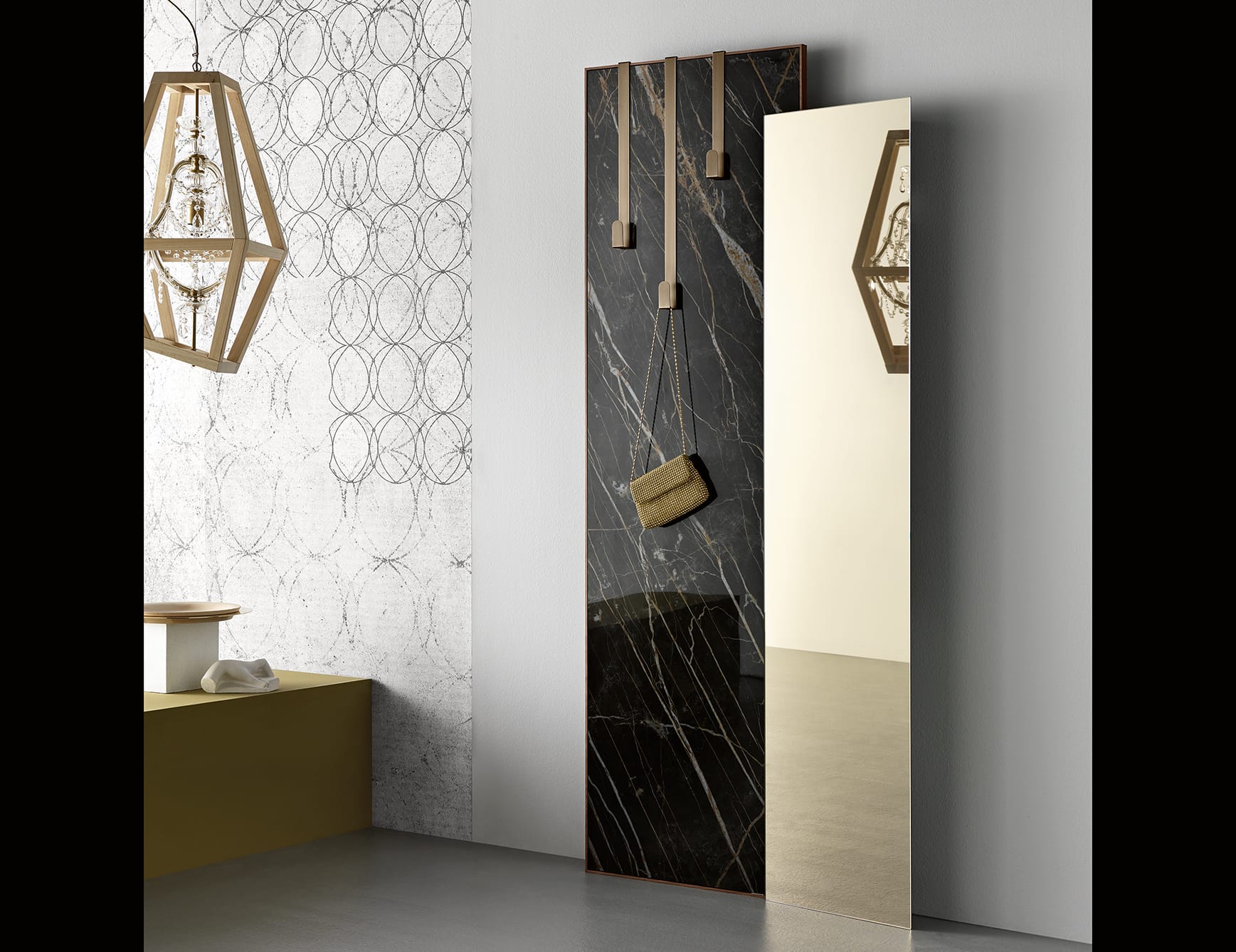 Welcome contemporary Italian mirror with black glass