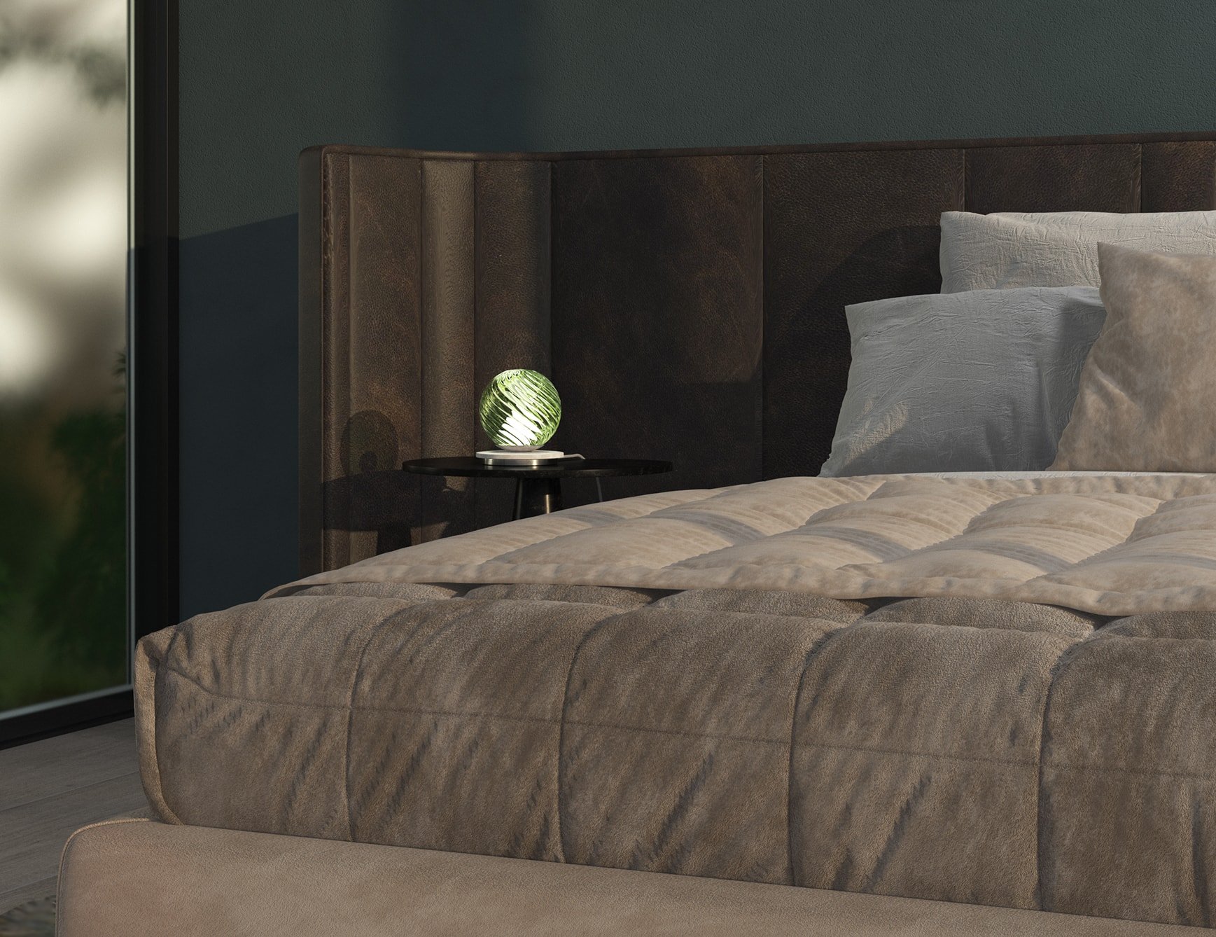 Afrodite modern Italian table lamp with green glass