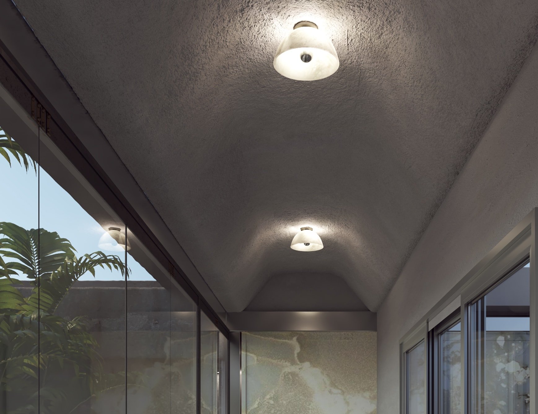 Apollo modern Italian ceiling light with white glass