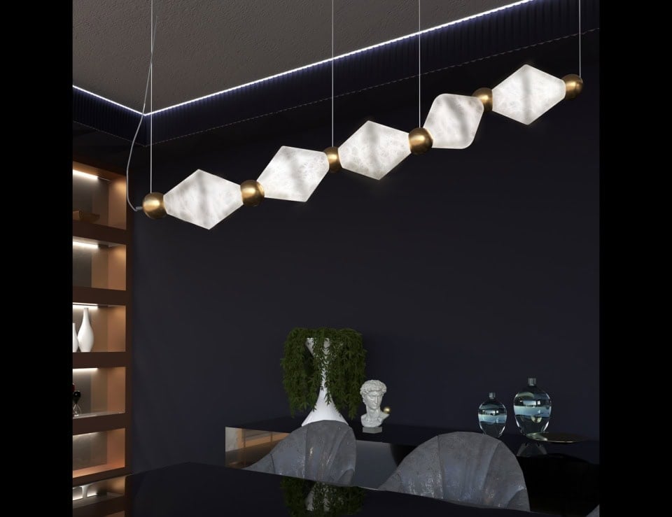 Chronos modern Italian pendant light with white glass