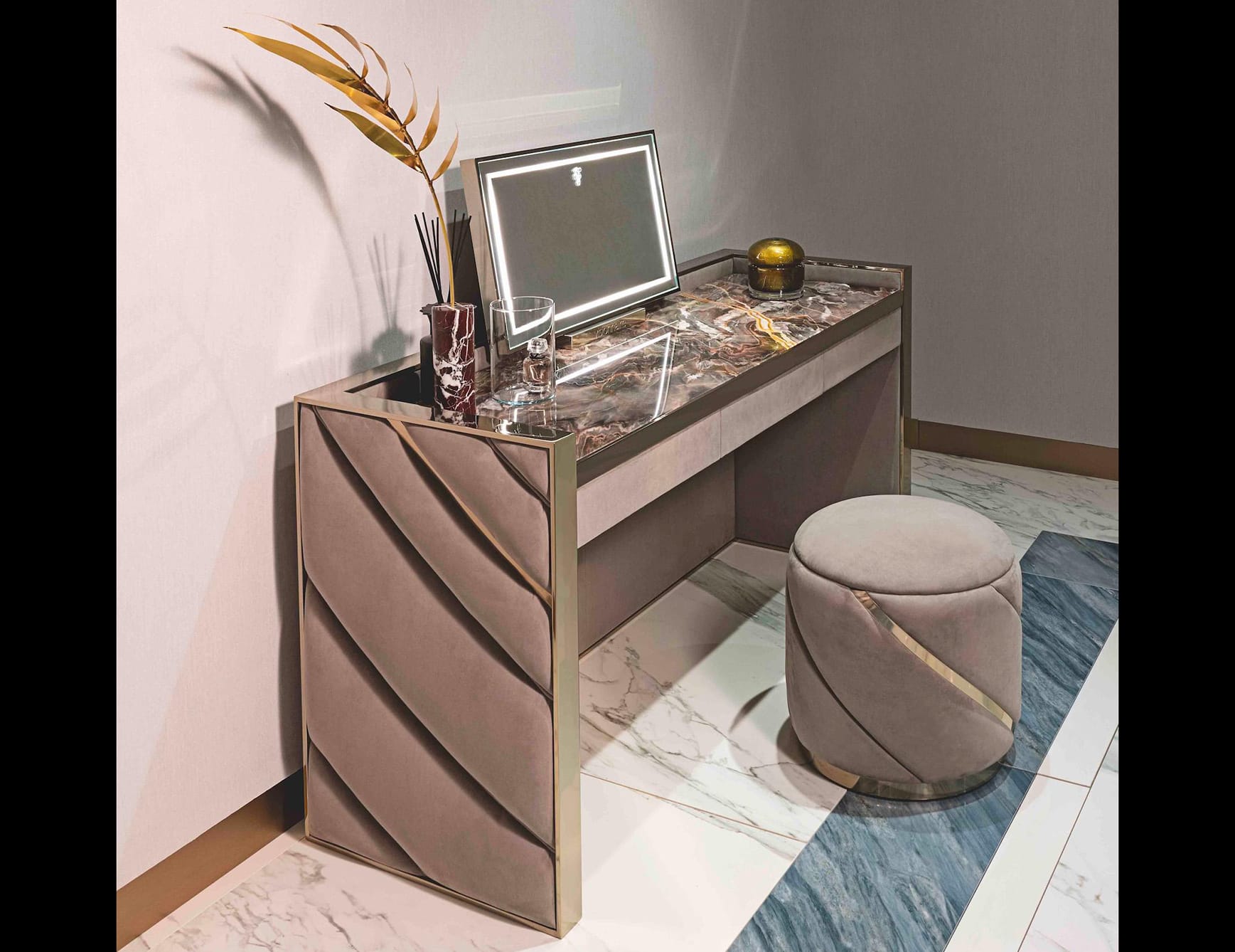 Kobol Mythica Bathroom modern luxury bathroom vanity with brown leather