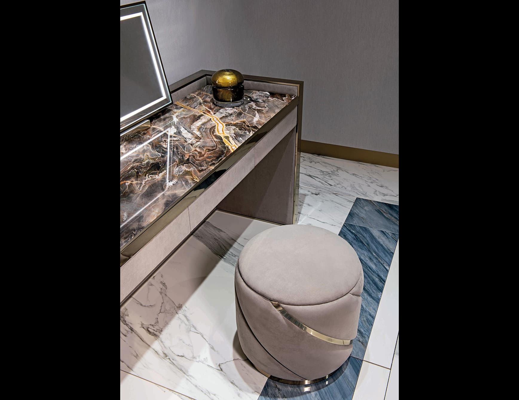 Kobol Mythica Bathroom modern luxury bathroom vanity with brown leather