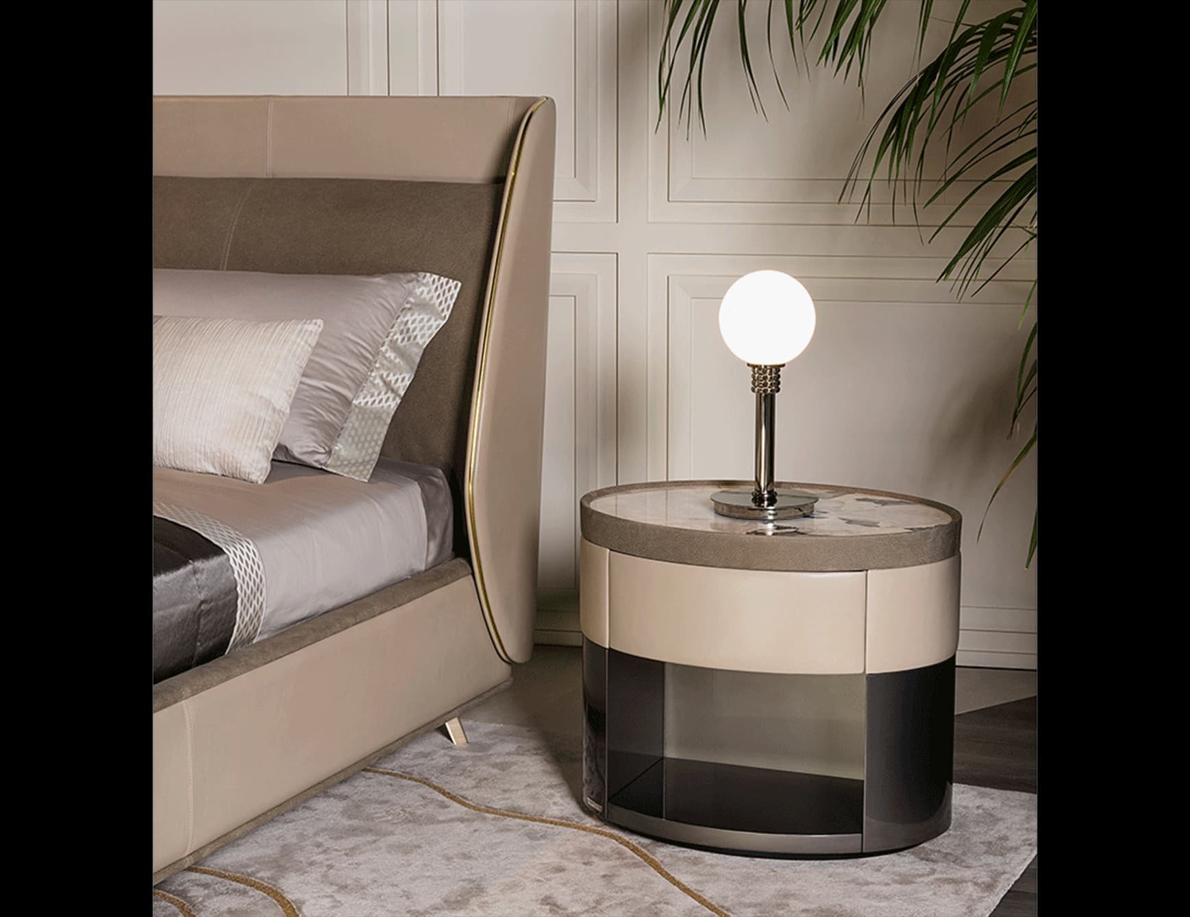 Le Comte Bedroom modern luxury bed with beige leather