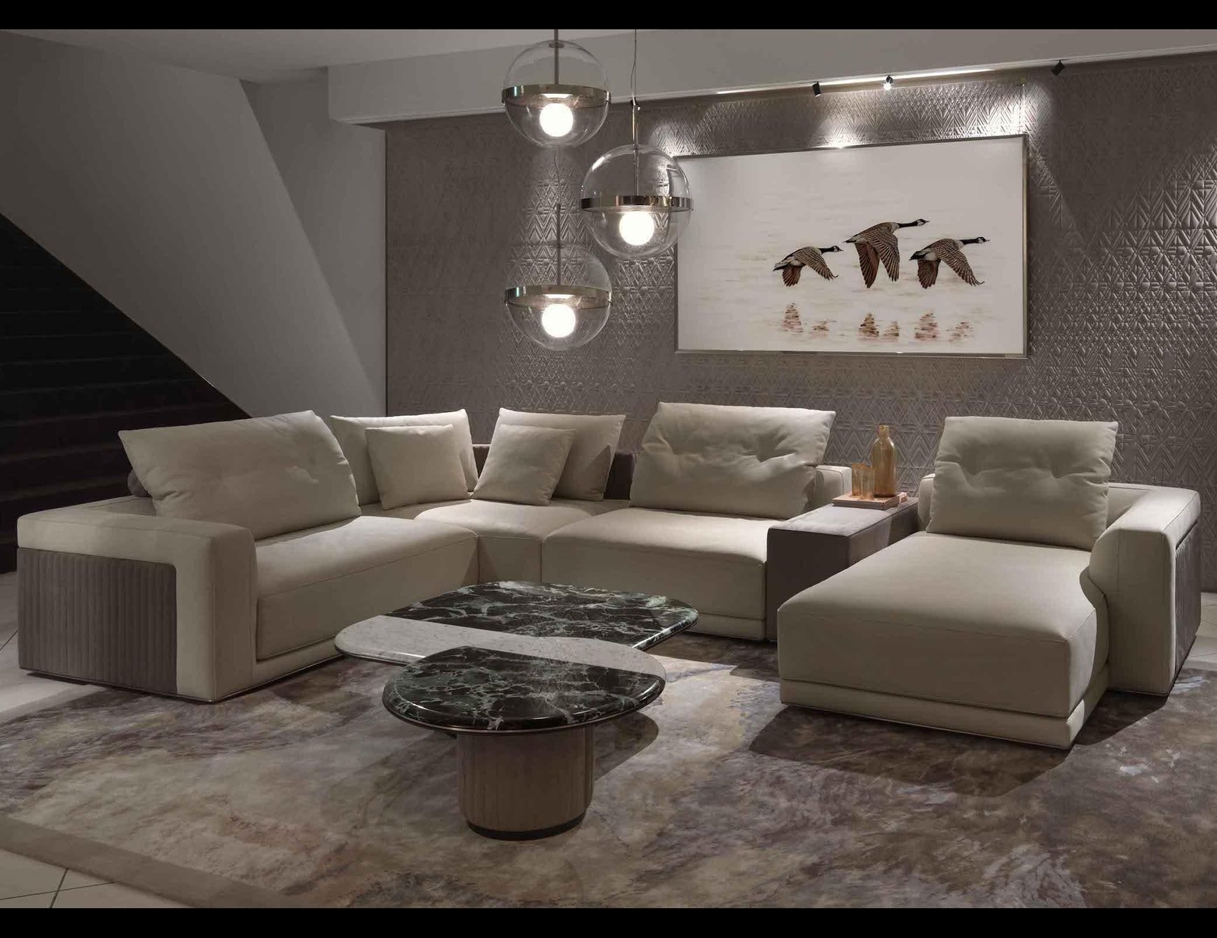 Miller Living Room modern luxury sectional with beige leather