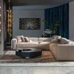 Orlando Living Room modern luxury sectional with beige leather