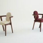 Enso fabric dining chairs with wooden frames in light and dark upholstery