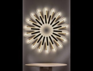 Mom modern Italian wall light shown in blue blown glass with black metallic frame. Structure available in matt black and matt gold. Matt glass is available in sage green, mustard, blue avio, powder pink, sand, white, and black. Mom lights are influenced by Venetian culture, and their form and opaque finishes are reminiscent of iconic Murano glass vases. Wall light available in various sizes="auto" upon request. Hanging light and canopy type versions are also available. Made in Italy.