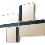 Leather framed wall mirror with rectangular modular panels