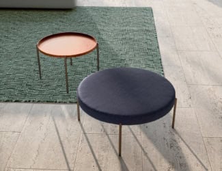 &lt;p&gt;Shell Italian designer handmade pouf shown in beige upholstered fabric with wooden base. Finish options: matt or high gloss. This modern Italian furniture collection features an extensive range of sophisticated seating and casegood designs available in a wide selection of trim finishes and upholstery options including various fabrics, and leathers. Samples available upon request. Made in Italy.&lt;/p&gt;
