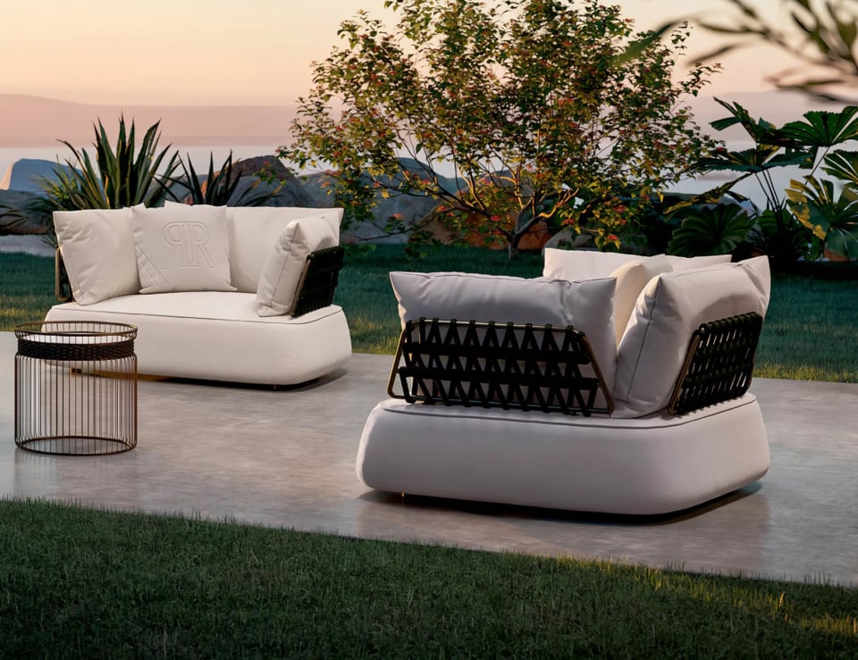 Outdoor seating with sunset view