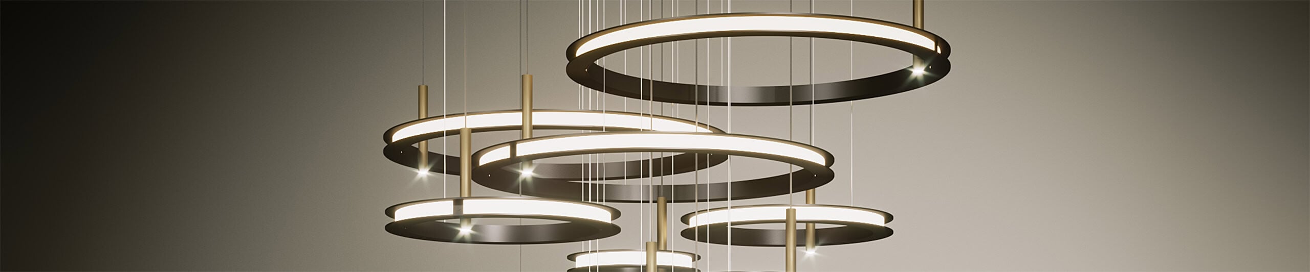 Suspended circular metal ring pendant lights with LED panels
