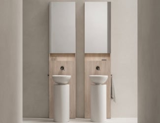 &lt;p&gt;Unico 24 luxury Italian washbasin bathroom vanity unit shown in white Corian. Faucet composed of brushed stainless steel. Finish options: 5 Corian and 6 Hpl Polaris. Mirror cabinet contains push-pull system. This collection features high-end raw materials used in the crafting process of each modular composition. Made in Italy.&lt;/p&gt;
