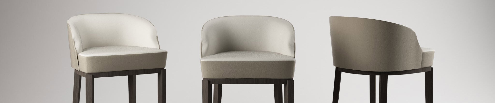 Upholstered barstool with curved back and wooden legs