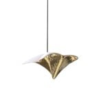 Glass pendant ceiling light with metallic finish hanging from cord