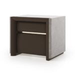 Leather bedside table with walnut finish and two drawers