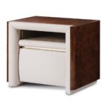 Leather bedside table with walnut finish and storage drawer