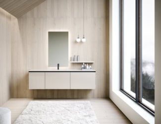 &lt;p&gt;Touch 104 contemporary Italian bathroom vanity shown in White Arabescato marble with Full 100 integrated washbasin. Base/Top finish options: 27 matt lacquers, 4 clays, barrique and termocotto matt veneers,  and 10 marbles. Combining versatility with style to create a wide program of modularity and function. Featuring special worked tops and sides, recessed handles, total width fronts and original finishes including heat-treated oaks; all which can be fully tailored and customized. Base widths: 16.3”, 25.3”, 39.5”. Base depths: 15.9”, 19”. Base height: 34.6”. Groove handle in push latch. Made in Italy.&lt;/p&gt;
