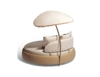 Capoverde Italian designer deck chair upholstered in black and white outdoor fabric. Deck chair composed of solid Beechwood with white lacquered finish. Chair shown with adjustable backrest with metal details in gold. A wide selection of leathers are available to choose from (samples available upon request). Made in Italy.
