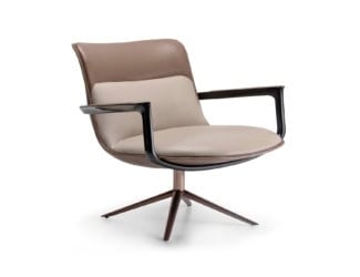 Cheyney luxury Italian lounge chair shown in tortora upholstered leather. Lounge chair backrest and seat in polyurethane. Internal part of chair in quilted Memory Foam. Finish options: golden, bronzed and nickel lacquered steel. This luxury modern collection combines uniqueness with modern style. Visionnaire offers a complete look with customization in every detail. A wide selection of fabrics and leathers are available to choose from (samples available upon request). Made in Italy.