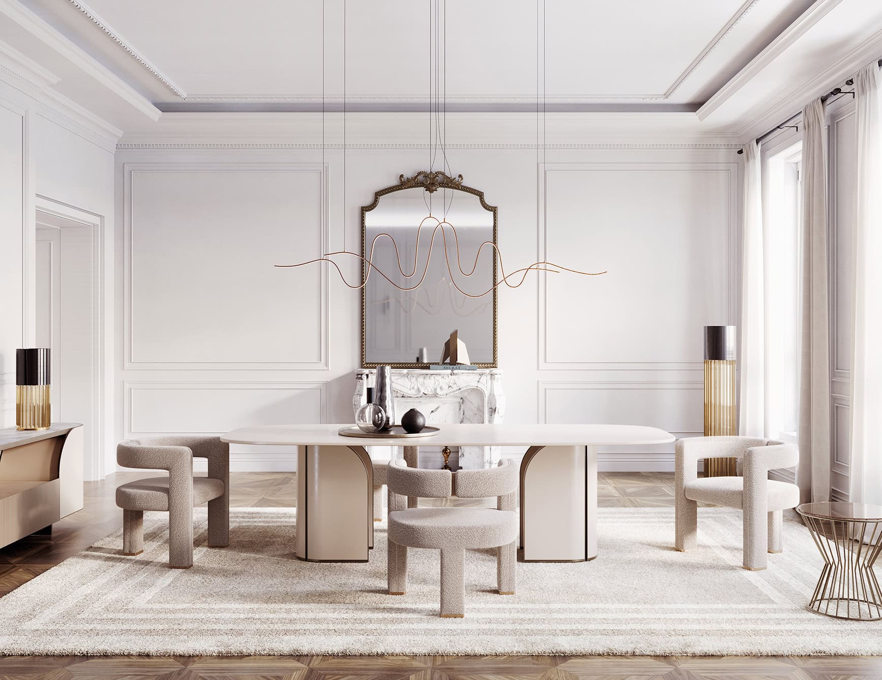 Duna - Wood dining table with rectangular top in a dining room setting