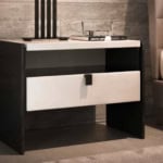 Wood bedside table with open shelf and one drawer
